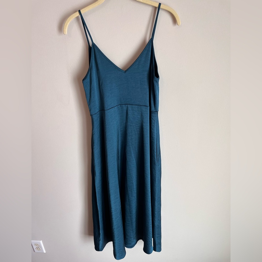 Daily Practice Women's Satin Midi Slip Dress with Pockets in Teal Size XS Party - Picture 5 of 12